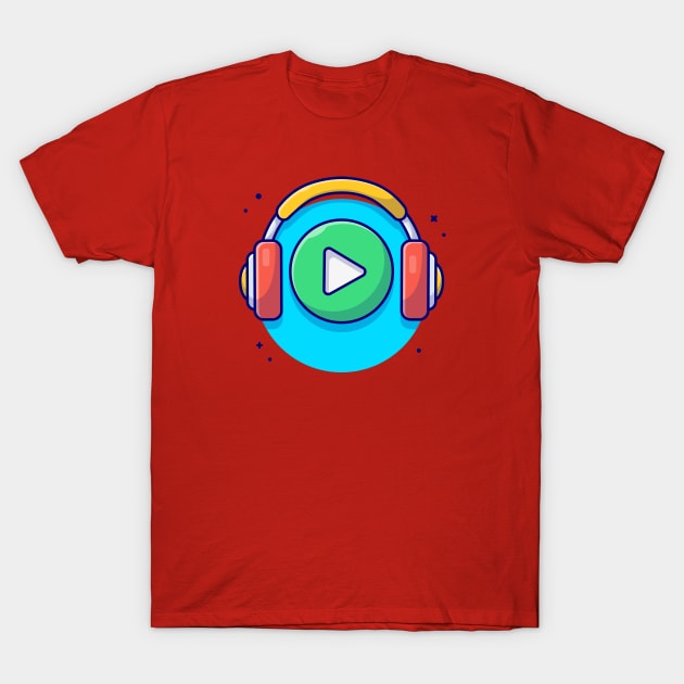 Play Button Icon with Headphones Cartoon Vector Icon Illustration T-Shirt by Catalyst Labs